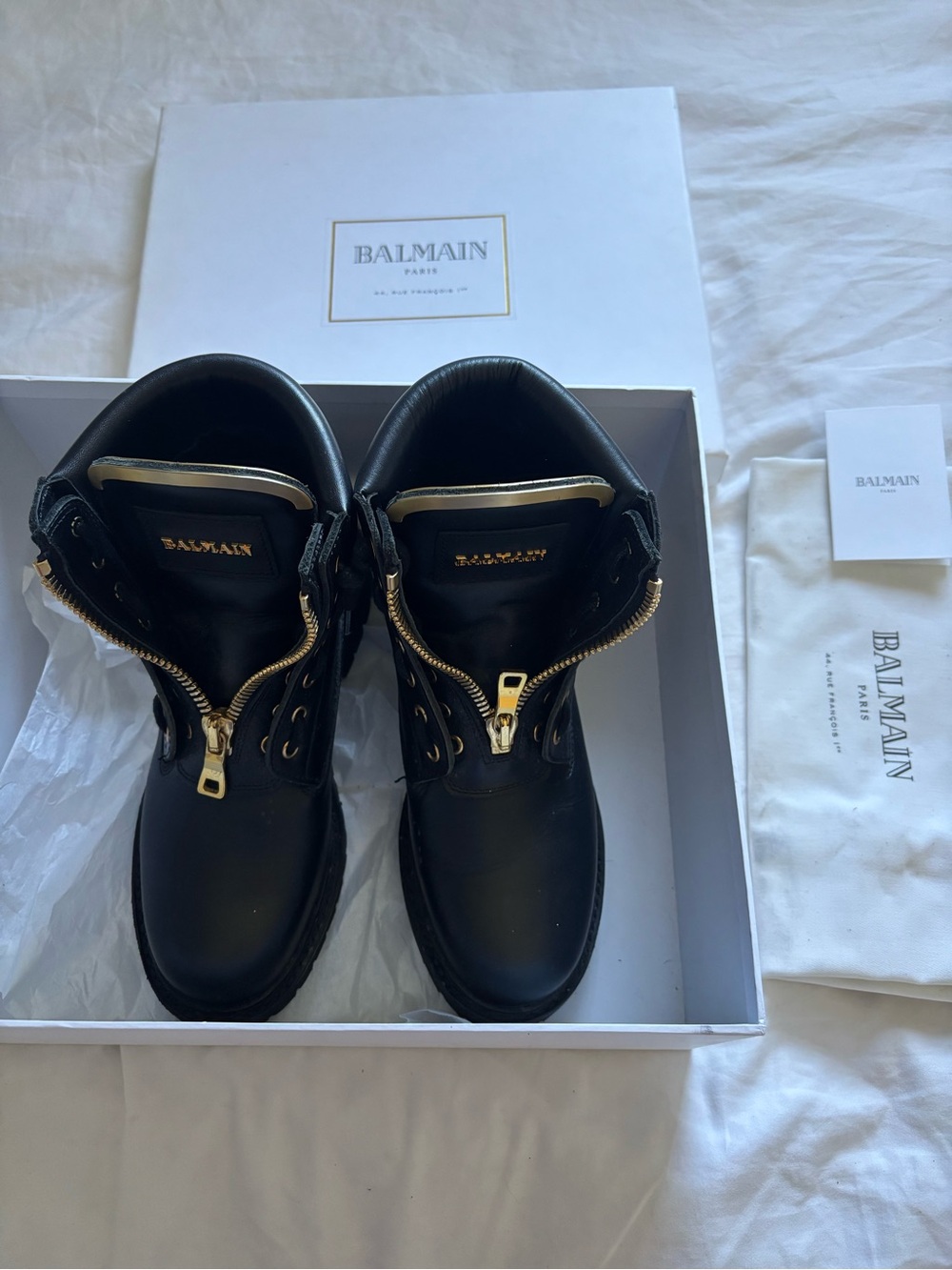 Balmain Black Leather Boots with Gold Zipper Detail